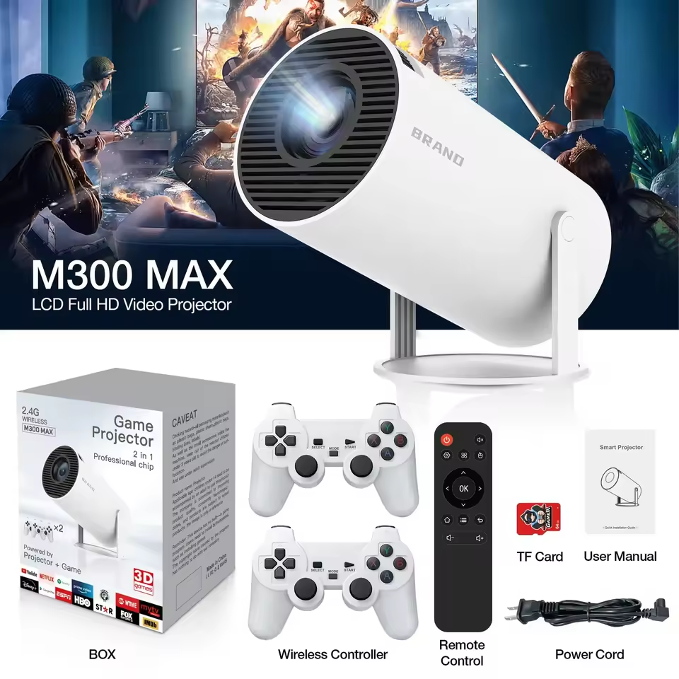 M300 MAX Retro game consoles Android 11 Portable 3D game Projector with Two Handle M300 MAX Retro game consoles Android 11 Portable 3D game Projector with Two Handle